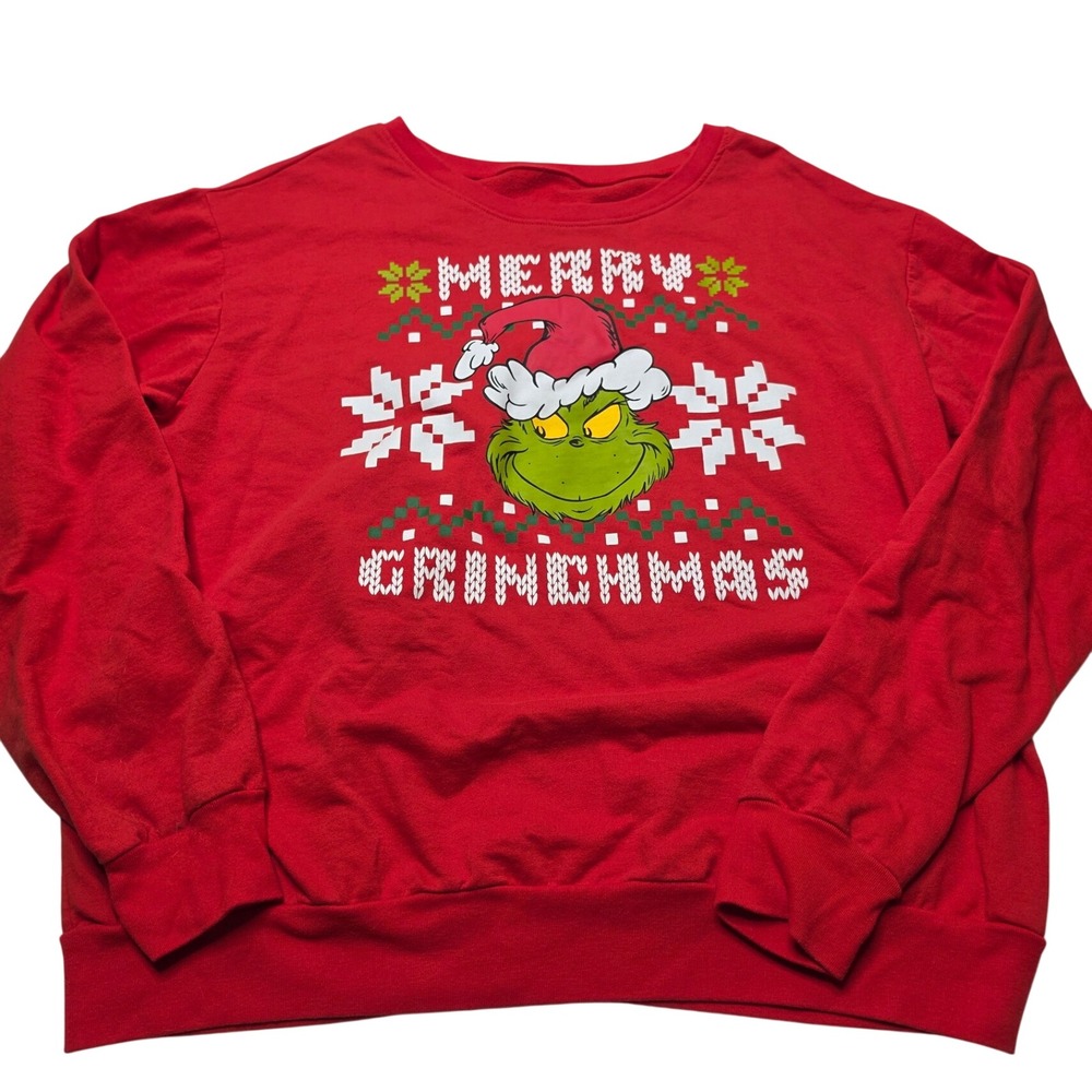 The Grinch Merry Grinchmas Red Holiday Sweatshirt XL Dr Seuss Pullover